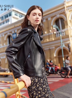 秋水伊人复古机车皮衣女2025冬季新款经典柔软短款百搭黑色皮外套