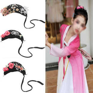 新款湘云飞古典舞蹈艺考桃李杯独舞头饰扇子舞舞台表演假发定制