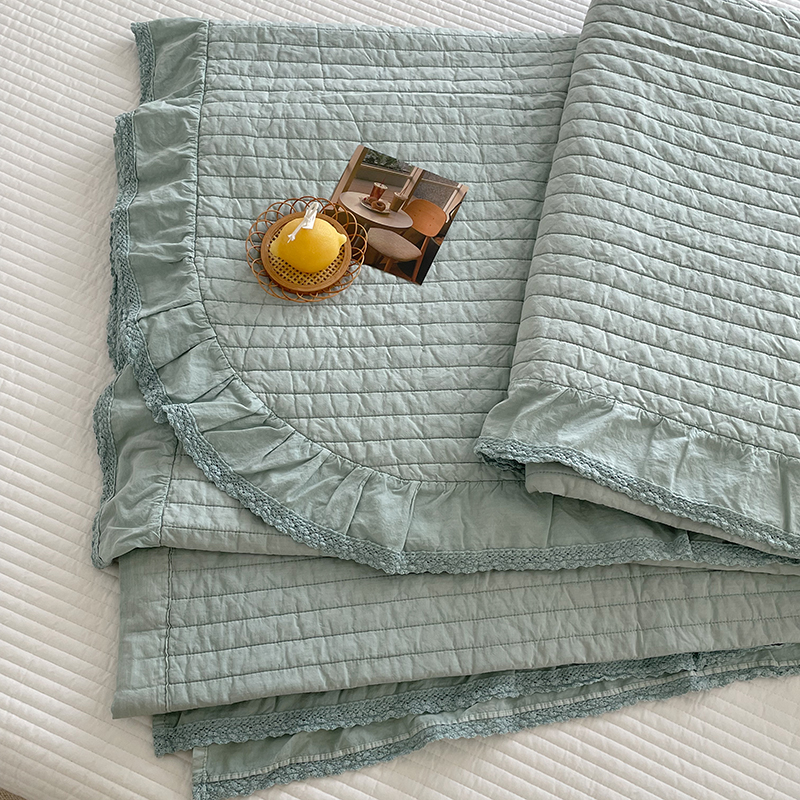 韩式花边双面80支纯棉床盖三件套