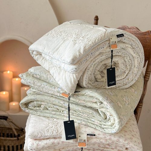 冬季保暖法式针织棉复古花边被子