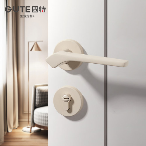 固特奶油风米白色室内木门锁