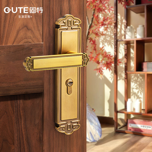 固特中式门锁室内卧室房间门锁通用型实木门锁把手静音家用锁具