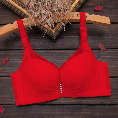 红色带钢圈内衣都市性感女士夏季文胸薄款透气聚拢收副乳调整胸罩