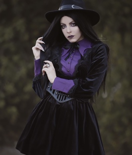 长袖 LOVE暗黑哥特DW745维多利亚亚文化丝绒法式 连衣裙 DARK