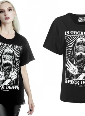 潮牌KILLSTAR Afterlife来世哥特倒五芒星蛇死神宽松T恤