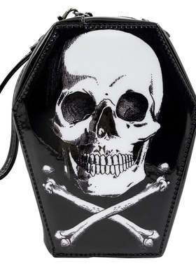 现货KREEPSVILLE 666暗黑哥特Skull Crossbones骷髅棺材手拿包