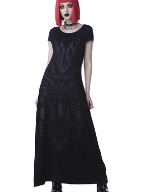 KILLSTAR暗黑哥特Untamed骷髅巴风特亚文化长款短袖修身连衣裙