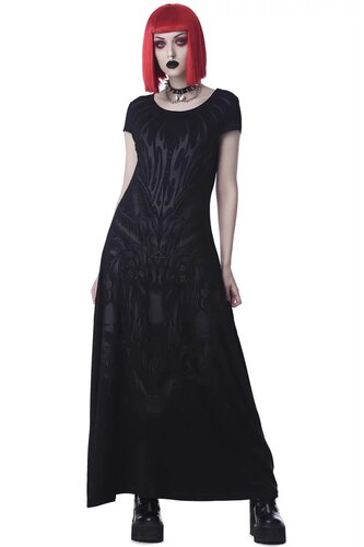 KILLSTAR暗黑哥特Untamed骷髅巴风特亚文化长款短袖修身连衣裙