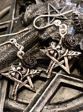 Alchemy Gothic E402 Ruah Vered黑玫瑰五芒星摇滚哥特朋克耳环