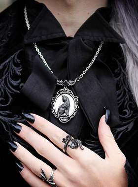 英国A牌黑猫玫瑰镜子哥特项链