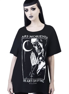 现货KILLSTAR暗黑哥特亚文化Ars Moriendi骷髅修女宽松大圆领T恤
