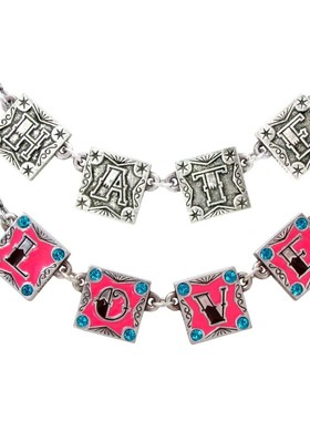 Alchemy Gothic ULFP12 I LOVE, I HATE珐琅&水晶镶嵌吊坠项链