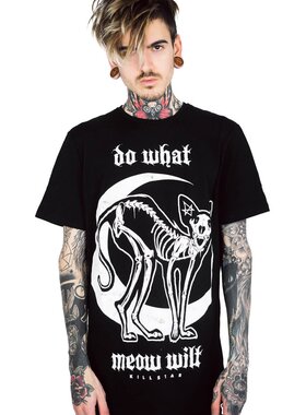 KILLSTAR暗黑哥特亚文化C'mon Meow朋克摇滚月亮骷髅猫男短袖T恤