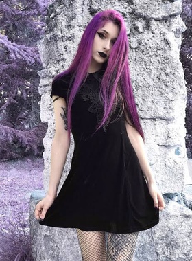 KILLSTAR暗黑哥特Mortina朋克摇滚重金属蕾丝天鹅绒亚文化连衣裙