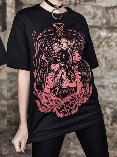 黑哥特亚文化巴风特短袖T恤