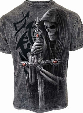 英国SPIRAL摇滚重金属哥特SOUL SEARCHER灵魂死神水洗暗黑短袖T恤