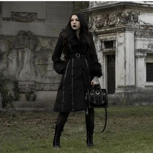东欧RESTYLE暗黑哥特FEMME 亚文化棉外套 FATALE复古毛领束腰长款