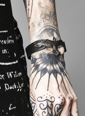 alchemy渡鸦哥特摇滚风皮手镯