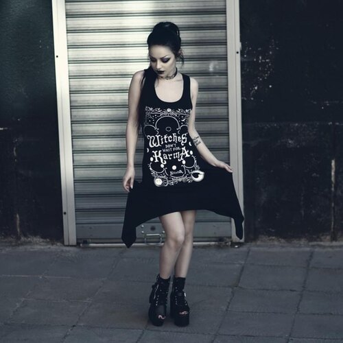 现货KILLSTAR哥特暗黑Karma亚文化吸血鬼蝙蝠骷髅不规则背心裙