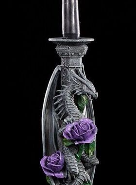 NS Anne Stokes Dragon Beauty哥特中世纪紫玫瑰飞龙树脂烛台