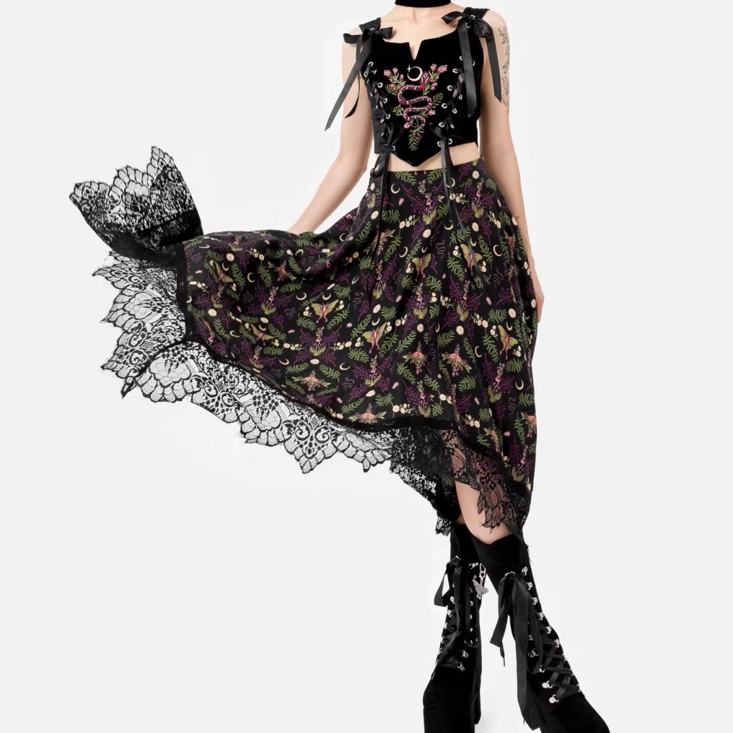 东欧RESTYLE暗黑哥特WILDERWOOD森林秘境大裙摆魔F不规则半身长裙