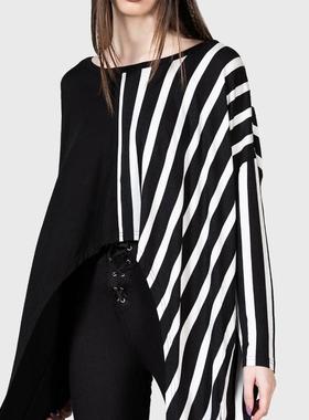 KILLSTAR暗黑哥特亚文化Zailies Doom不规则长衣摆黑白撞色上衣