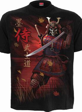 英国SPIRAL摇滚朋克重金属哥特SAMURAI龙日本武士刀骷髅短袖T恤