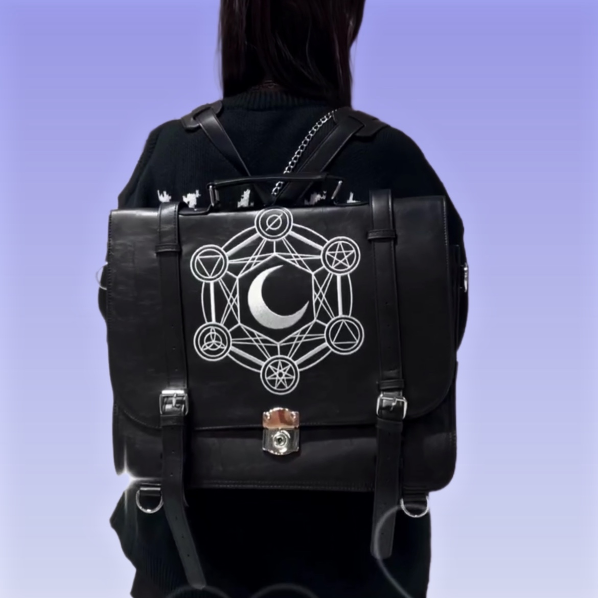 暗黑哥特MOON月亮刺绣双肩背包