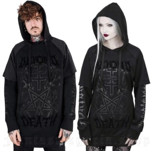 KILLSTAR暗黑哥特亚文化Beyond Death五芒星植绒连帽假两件T恤