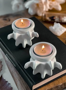 KILLSTAR暗黑哥特OSSUARY人骨教堂骷髅骨架脊椎陶瓷烛台一对