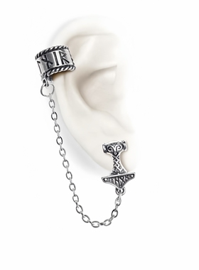 Alchemy Gothic E381 THOR DONNER 符文环状耳夹雷神之锤饰钉耳钉