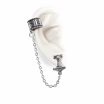 Alchemy Gothic E381 THOR DONNER 符文环状耳夹雷神之锤饰钉耳钉