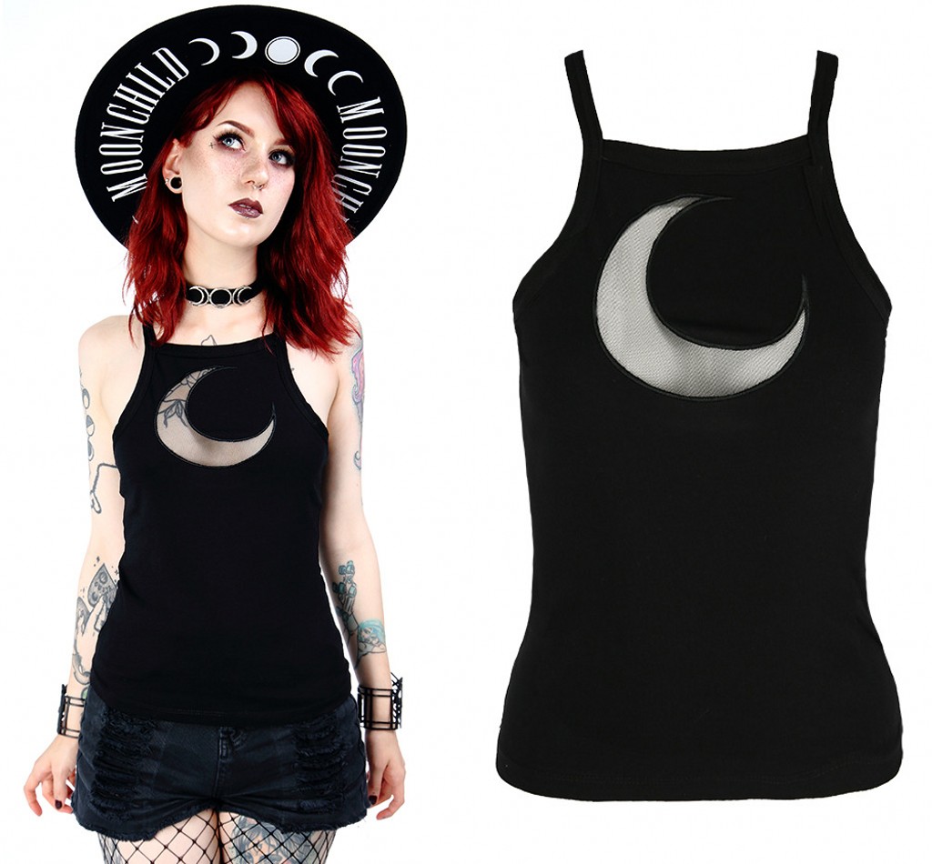 哥特风暗黑女巫月亮吊带背心