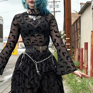 现货KREEPSVILLE Repeat植绒透视蝙蝠T恤 666暗黑哥特怪诞Bat