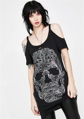 现货KILLSTAR暗黑哥特亚文化Vesper朋克骷髅摇滚破洞吊带短袖T恤