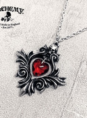 骷髅玫瑰红水晶心花束love项链