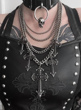 KILLSTAR哥特暗黑Bury Her Layer摇滚朋克十字架多层亚文化项链