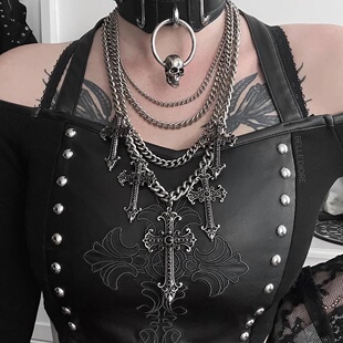 KILLSTAR哥特暗黑Bury Her Layer摇滚朋克十字架多层亚文化项链