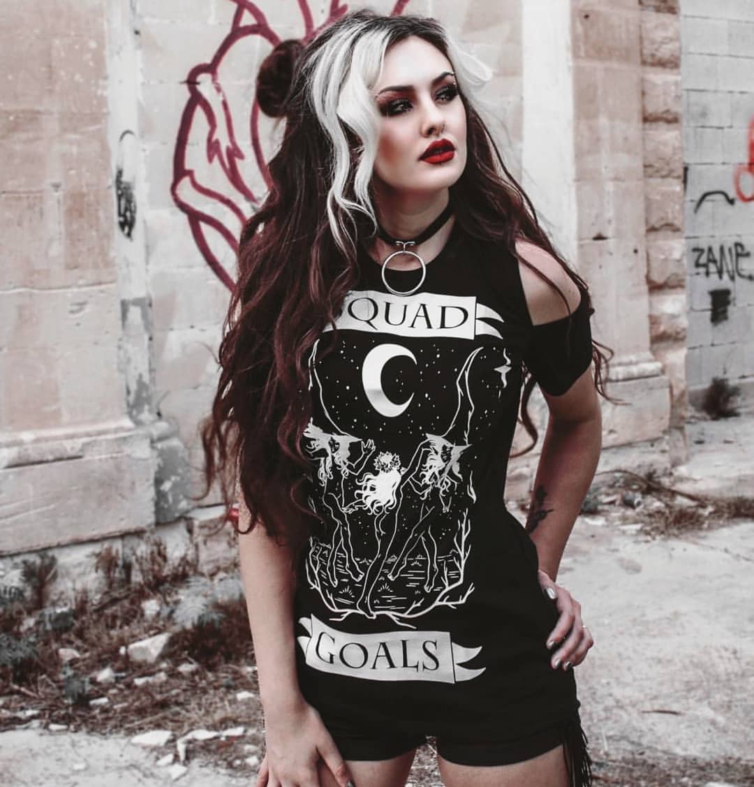 restyle哥特新月摇滚露肩短袖T恤