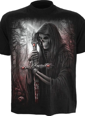 英国SPIRAL摇滚金属哥特SOUL SEARCHER骷髅死神十字架暗黑短袖T恤