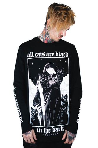 潮牌 KILLSTAR Black Cats哥特朋克摇滚死神骷髅黑猫男长T恤