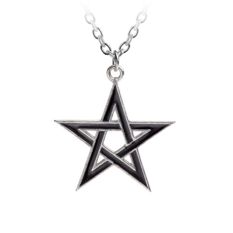 Alchemy Gothic P775 BLACK STAR 暗黑哥特风珐琅五角星护符项链 - 实物图