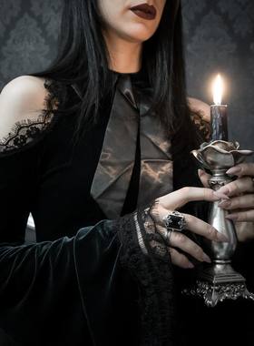 东欧RESTYLE暗黑哥特GREEN GAYA复古维多利亚绿丝绒宫廷袖连衣裙