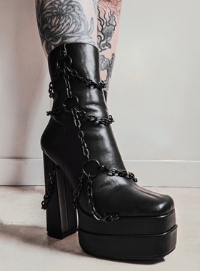 KILLSTAR暗黑哥特亚文化GLOOMED AND DOOMED链条帅酷高跟高筒靴