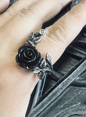 英国Alchemy Gothic R241 WILD BLACK ROSE野黑玫瑰摇滚开口戒指