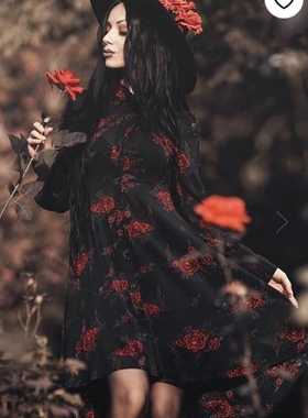 KILLSTAR暗黑哥特Pandora朋克摇滚重金属玫瑰衬衣领连衣裙