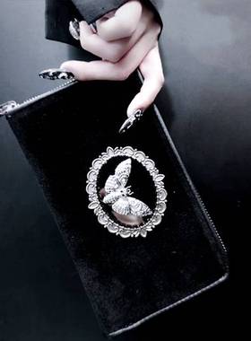 KILLSTAR暗黑哥特亚文化ENCHANTED TALES美恐丝绒飞蛾手拿钱包