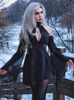 东欧RESTYLE暗黑哥特亚文化Halterneck Floaty维多利亚蕾丝连衣裙