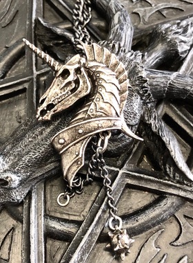 Alchemy Gothic P751 Geistalon独角兽骷髅摇滚朋克哥特复古项链