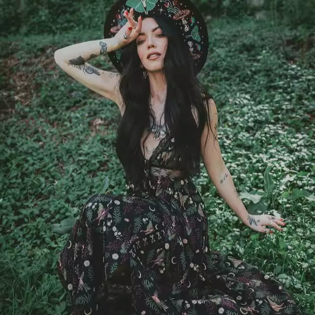 东欧RESTYLE波兰WILDERWOOD暗黑哥特森林女WU绑带吊带长连衣裙